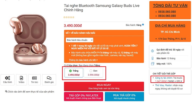 giá samsung galaxy buds live